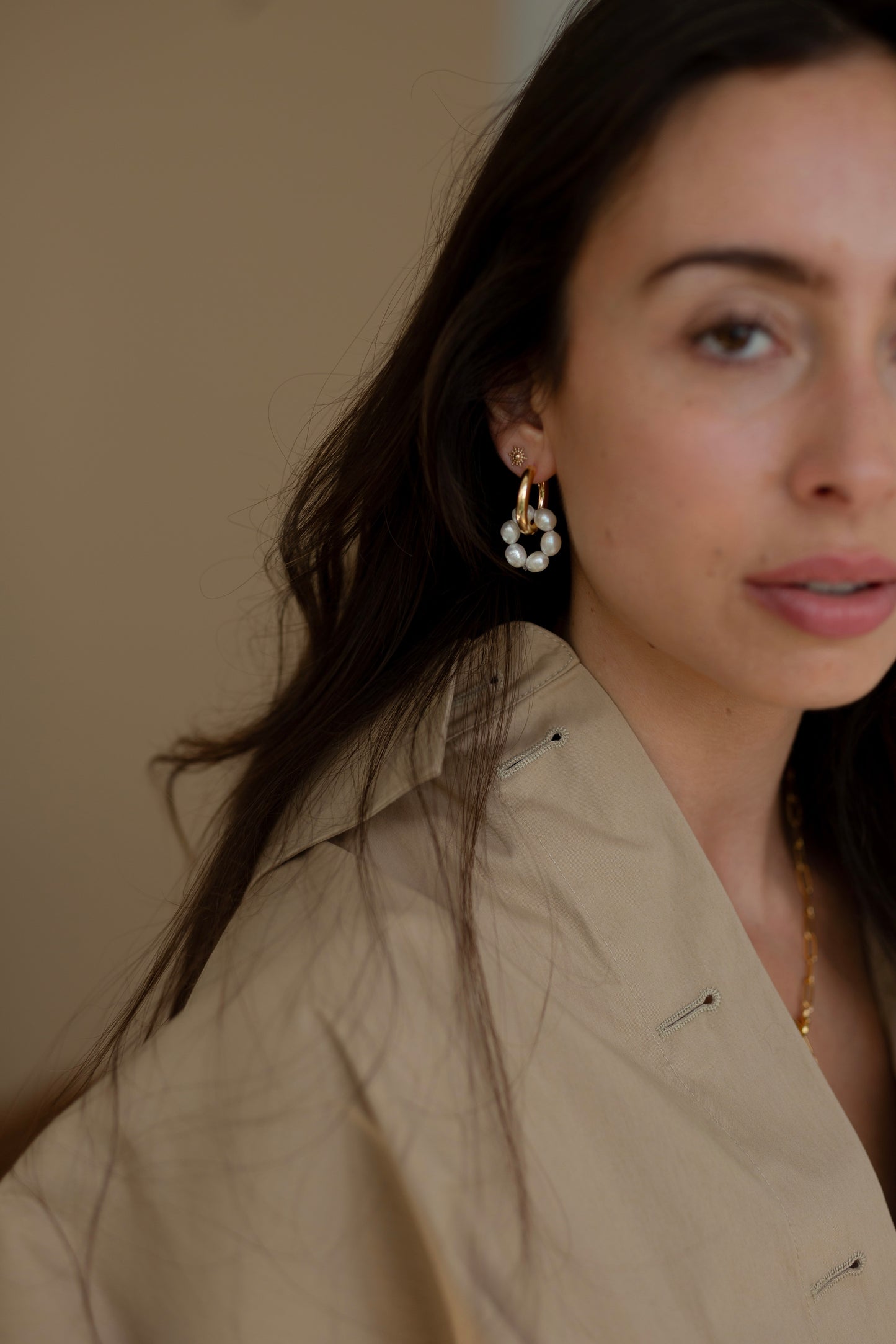 SET - HOOPS PURE mit ANHÄNGER PEARL